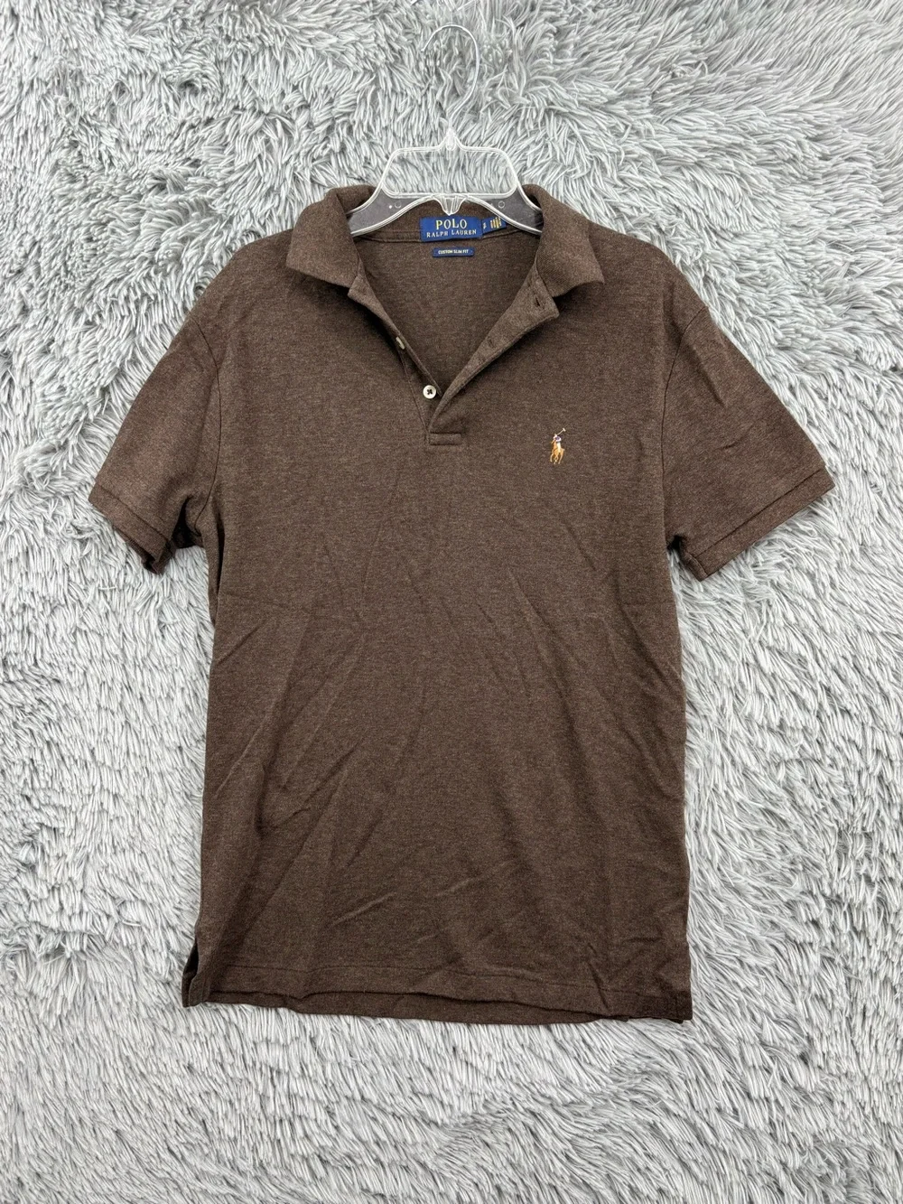 Polo Ralph Lauren Polo Shirt Mens Small Brown Custom Slim Fit Cotton Pony Logo